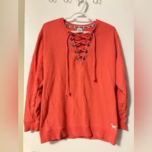 PINK Victoria's Secret Coral Lace-Up Sweater